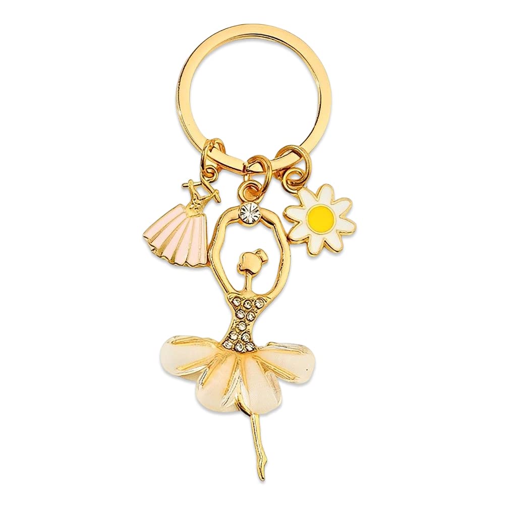 GuqqeucBallet Ballerina Keychain for Women Girls Ballet Ballerina Gifts for Teen Girls Birthday Christmas Gifts for Daughter Granddaughter Dancing Gifts for Ballet Students Teacher, Gold, S