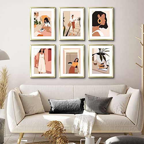 Artbyhannah 11X14 Gold Picture Frames Set With Minimalist Modern Woman Wall Art Decor- Made To Display Photo 8X10 With Mat, Set Of 6 #TOP1