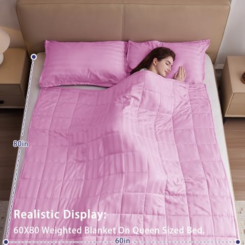 Image of yescool Weighted Blanket for Adults (15 lbs, 60 inch x 80 inch, Salmon Stripes) Heavy Blanket for Sleeping Perfect for 140-160 lbs, Queen Size Breathable Blanket with Premium Glass Bead, Machine Washable