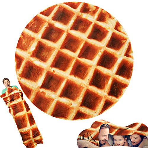 Lhedon Waffle Blanket for Adult/Kids/Baby,Round Tortilla Throw Blanket 71 inch,Realistic Fleece Warm Soft