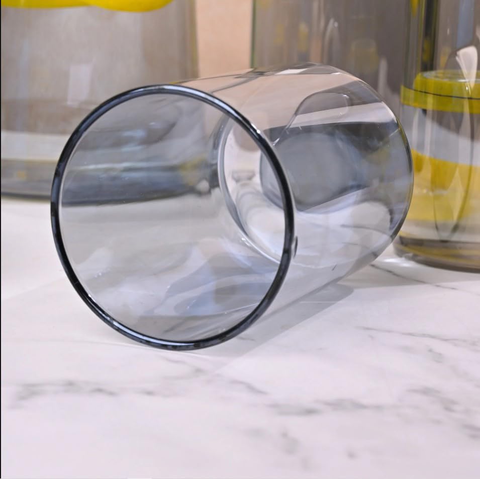 Image of Water and Juice Black Glasses Set of 6 and Borosilicate Jug Set Combo (6 PC Glasses 280ML and 1 Water Jug 1.8 Liter) Transparent, Glass and Jug Set for Dining Table (7 Piece)