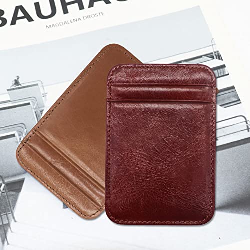 Bluelans Front Pocket Minimalist Faux Leather Slim Wallet Credit Card Holder for Men Women Work Travel Brown4