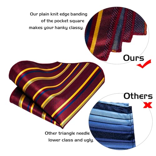 Image of 5PCS Mens Silk Designer Tie, Pocket Square, Cufflinks, Drilled Tie Ring and Lapel Pin Set for Wedding Groom Party