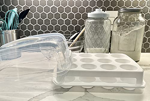 Top Shelf Elements Cupcake Carrier, Fashionable White Cupcake Holder Carries 24 Standard-Size Cupcakes, Durable Muffin Traveler Two Tier Stand And Reusable Cupcake Box #TOP5