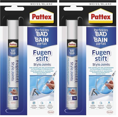 Sista Pattex Perfektes Bad Fugenstift, Fugenweiß zur einfachen und präzisen Anwendung, Marker mit hoher Deckkraft, Fugenstift in weiß tönt zementäre Fugen ein, 1 x 7ml (Packung mit 2)
