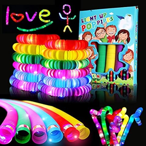 MUSUNFE Glow Sticks for Children Pull Stretch Toys Tensory Toys Glow Sticks Party Favors for Kids Glow in The Dark Party Supplies Birthday Goodie Bag Stuffers Fidget Toy (6 Pack) Cover
