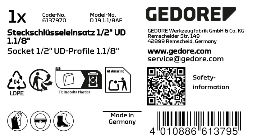 Gedore D191.1/8AF 1/2 1.1/8 x 43 mm 12 Hex Socket - Silver, 1.1/8 Zoll - Image 2