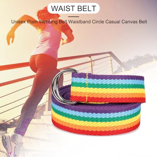 Waist Belt With D Ring - Adjustable Rainbow Rope Belt For Men Women| Long Wide Waistband For Jeans, Shorts, Stylish Colorful Belt With Metal Buckle For Casual Outfits2