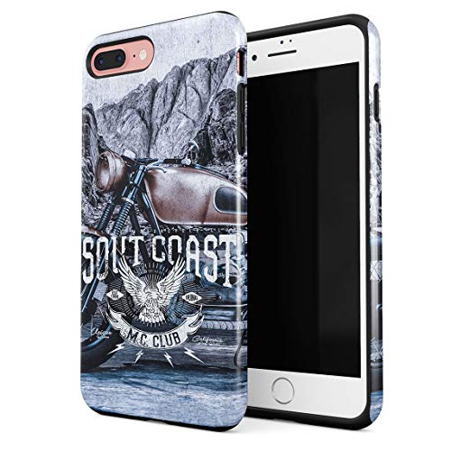 Cover Universe Coque House Étui pour iPhone 7 Plus & 8 Plus Vintage Oldschool Motor Cycle Biker Club South Coast Case enveloppe de Protection Hybride Double-Couche PC Dur résistante aux Chocs + TPU