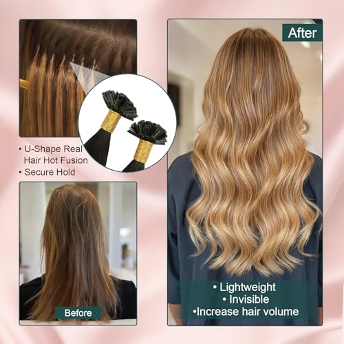 Image of Easyouth Balayage U Tips Hair Extensions Human Hair, 14 Inch 50G 50S, Ktip Extension, Straight Utip for Short Hair with Invisible Design