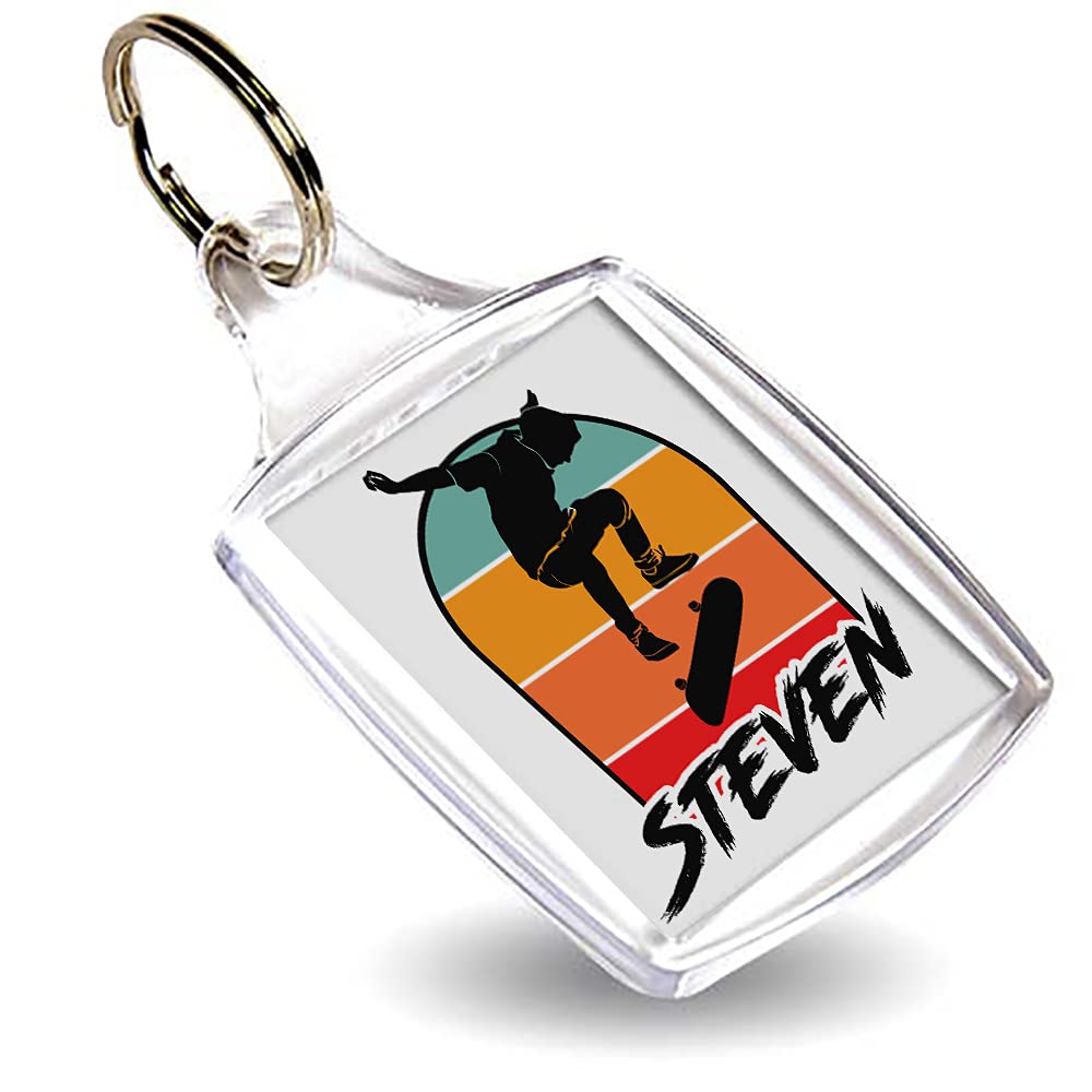 Getagift Personalised ANY NAME Skateboarding, Silhouette Skater, Skateboarder Gift for Unisex Kids Boys/Girls/Toddler/Children, Insert Photo Keychain/Keyring. (Plastic Photo Insert)