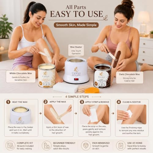 Image of Wax Heater Wax For Women Hot CreamWax | White Chocolate 550gm Chocolate Wax 550gm Wax strip and Knife, Sponge For Legs, Arms, Underarms, Bikini | At Home Quick And Easy Hair Removal | For Sensitive Skin | Women (Wax Combo Kit Heater)