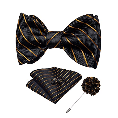 Image of DiBanGu Paisley Bow Ties for Men Silk Self Tied Bowtie and Pocket Square Cufflinks with Lapel Pin for Wedding Party