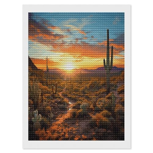 Kits de arte de diamantes 5D FekiLoot con diseño de Saguaros al atardecer para adultos