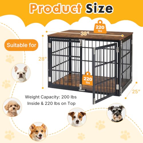 Image of NEWBULIG 38 Inch Dog Crate Furniture for Small Dogs, Space Saving Pet House End Table with Double Lock Door, Heavy Duty Indoor Kennel for Living Room, Black & Rustic Wood