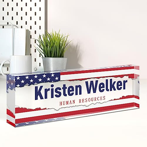 Image of Custom Flag Name Plate for Desk, Desk Name Plate Personalized, Office Decor for Women Men, Acrylic Desktop Accessories, Office Appreciation Gifts for Boss Social Workers Nurse Teacher Employee (Flag A)