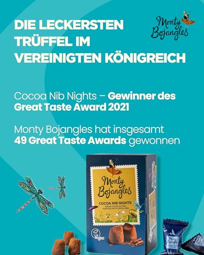 Monty Bojangles Cocoa Nib Nights – Vegane Trüffel Pralinen mit Kakao Nibs, Schokolade Geschenk, 180 g, Preisgekrönte Luxustrüffel mit Schokoladengeschmack, Perfektes Milchfreies Pralinen Geschenk