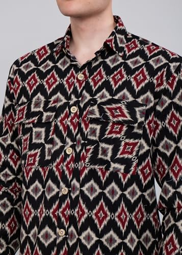 Image of Men's Corduroy Prints Full Sleeves Collared Neck Printed Casual Shirt