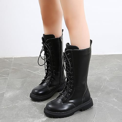 Girls Kids Combat Boots Fashion Cowgirl Cowboy Boots Mid Calf Riding Shoes Side Zipper Ankle Booties 4-11 Years3