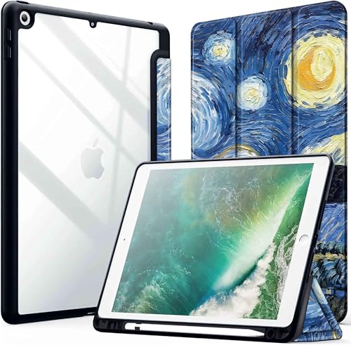 Image of ProElite Smart Flip Case Cover for Apple iPad 9.7 inch 2018 /2017 5th 6th Generation, Clear Soft Back with Pencil Holder, Starry Night