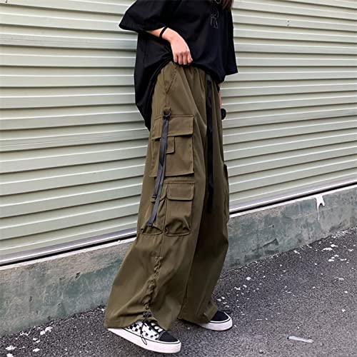 Women Joggers Goth Y2K Baggy Loose Pants Outdoor Cargo Pants Punk Streetwear (Army Green,M) #TOP5