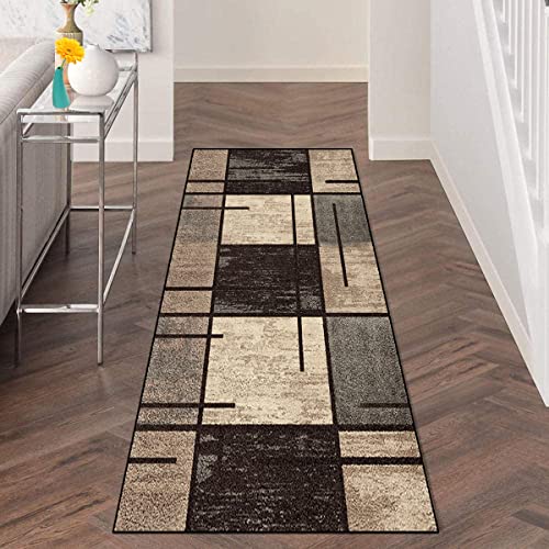 Teppich Läufer 90×250cm Flur Küche rutschfest Waschbar Korridor TeppichLäufer Küchenteppich Modern Geometrie Schlafzimmer Wohnzimmer, Breite 60cm/ 80cm/ 100cm Cover