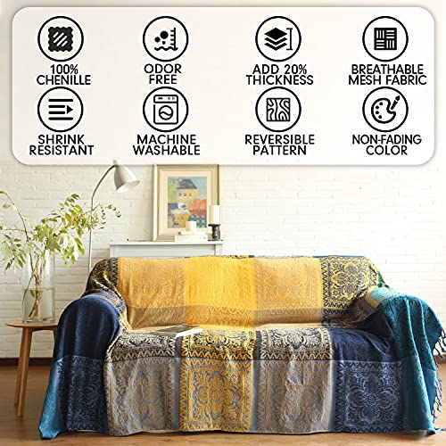 Maynest Bohemian Tribal Throws Blankets Reversible Colorful Red Blue Boho Hippie Chenille Jacquard Fabric Throw Covers Large Couch Furniture Sofa Chair Loveseat Recliner Oversized (Blue, L:102X87) #TOP1