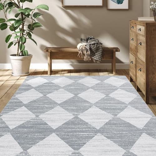 Tapete geométrico lavable de 5x7 pies color gris miniatura 2