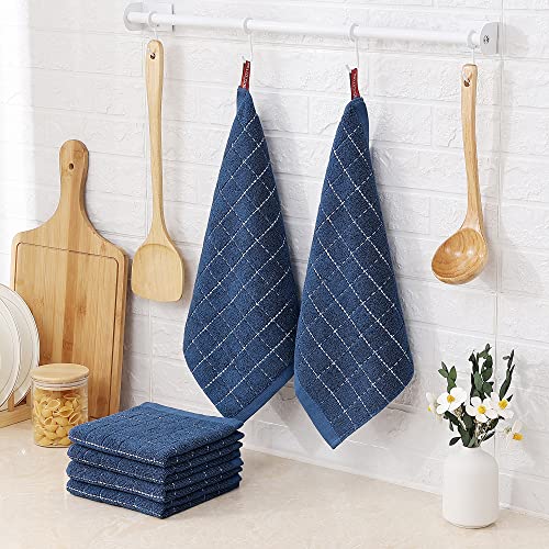 Image of Homaxy 100% Cotton Terry Kitchen Dish Cloths, 6 Pack, Navy Blue