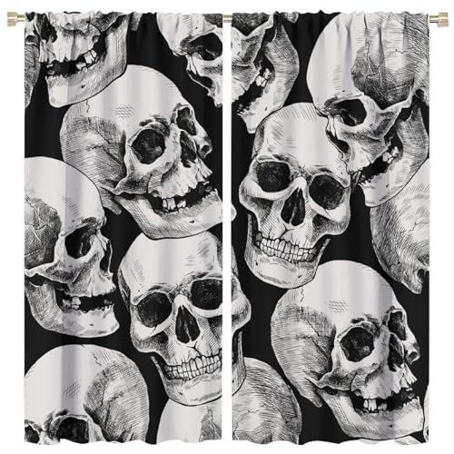 SENQIAN Rideau occultant crâne Gothic horreur Halloween 42x84 po 2 panneaux