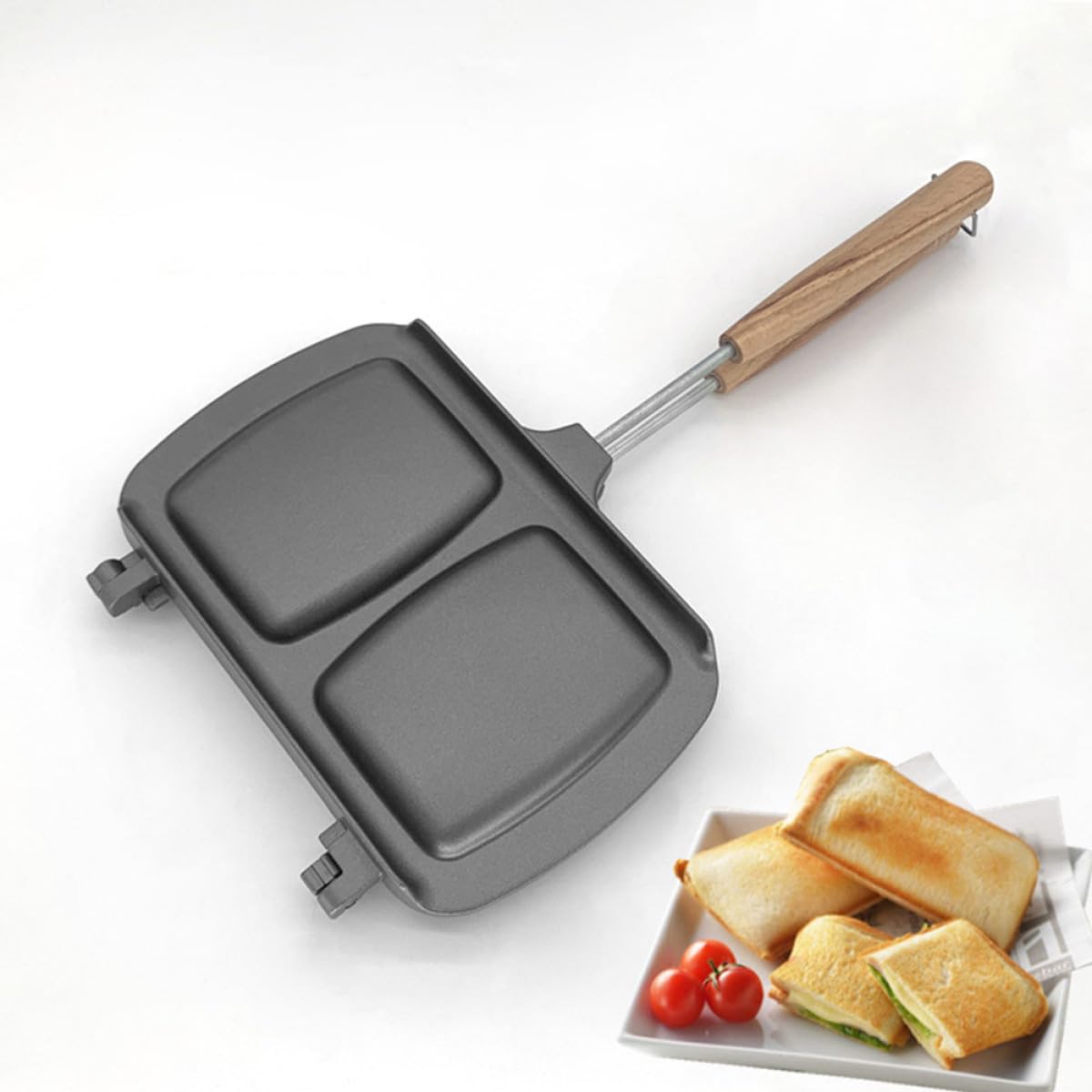 INOOMP Padella Doppia in Lega di Alluminio Antiaderente, Adatta a Gas e Piani Riscaldanti, per Famiglie e Campeggio, per Preparare Sandwich e Colazioni