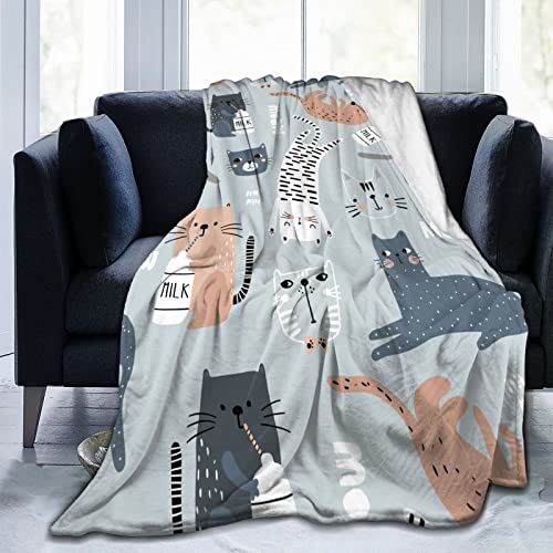 Manta con diseño de gatos lindos con estampado 3D, bonita manta de dibujos animados, decoración para niños, niñas y adultos, súper ligera, suave, cálida y acogedora, manta de franela de forro polar