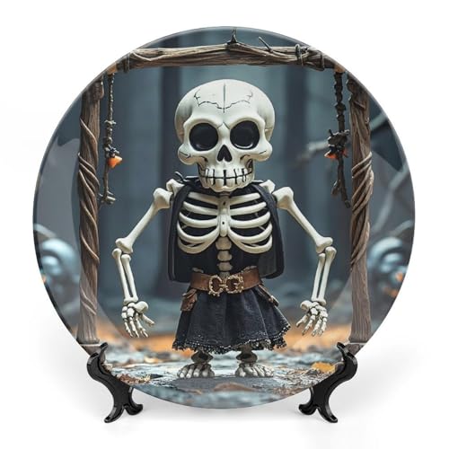 Plato decorativo de porcelana con diseño calavera 6 pulgadas miniatura 1