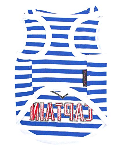 Parisian Pet Dog Summer Clothes | 'Captain' Funny Dog Tshirt With Embroidery Pattern, Size S #TOP1