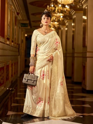 Image of SWORNOF Women's Banarasi silk Saree With Unstitched Blouse Piece