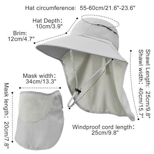 Image of Sun Hats for Men Women Detachable Face Cover Wide Brim Fishing Hats with Neck Flap UPF 50+ Outdoor Safari Hats