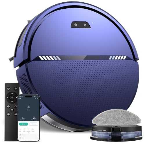 Image of Robot Vacuum and Mop Combo, 8000Pa Strong Suction 2 in 1 Vacuum Robot with Mopping, with Schedule, Wi-Fi /App /Remote, Self-Charging, Slim, Ideal for Hard Floor, Pet Hair, Low-Pile Carpet