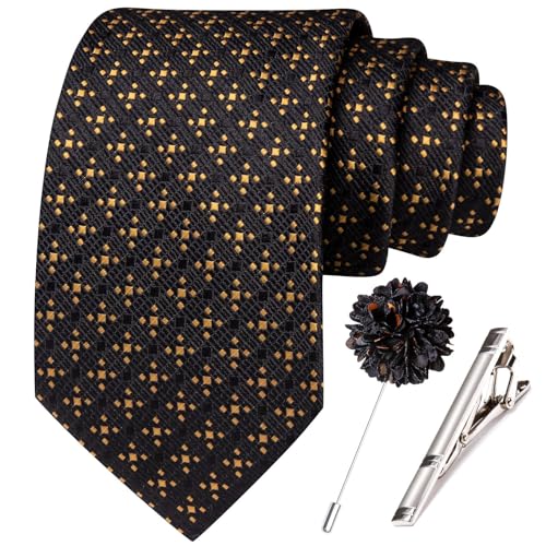Image of Hi-Tie 63 inches Striped Paisley Extra Long Ties for Men Silk Necktie with Lapel Pin Tie Clip Big and Tall Men Formal Wedding
