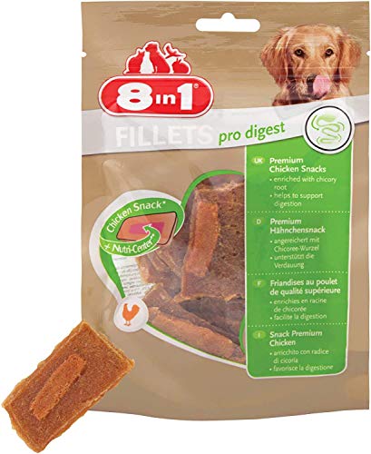 8in1 Fillets Pro Digest Hunde-Snack mit Hähnchen, funktionale Leckerlis für Hunde, unterstützt die Verdauung, 80 g Beutel