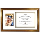 Golden State Art, 11x19.5 Diploma Frame for 8.5x11 Certificate and 5x7 Picture - 2 Openings - Dark...