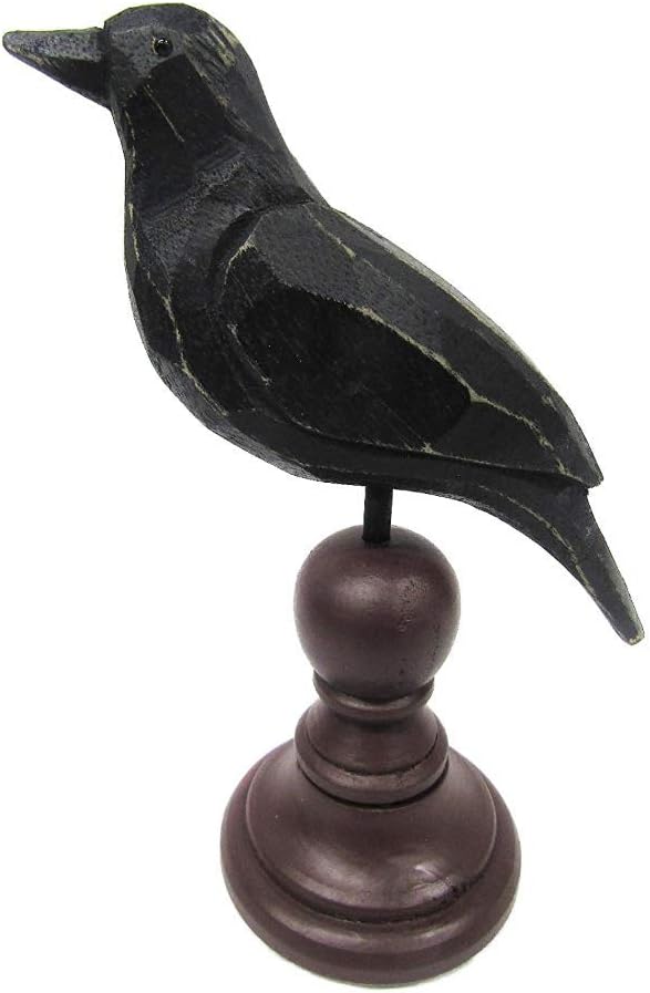 Primitives by Kathy Figurine - Weathered Rustic Crow On Spindle, Burgundy/Black