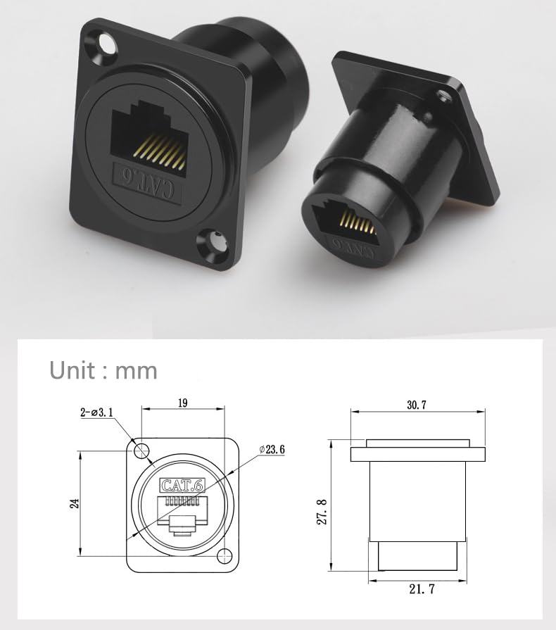 Adaptador de montaje panel RJ45 hembra a hembra 5 unidades miniatura 6