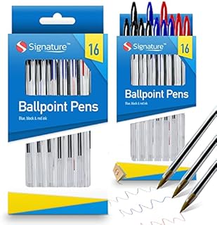 32pk SOL Coloured Ballpoint Pen Set | Blue Pens, Red Pens, Black Ballpoint Pens for Stationery Sets | Biro Pens Multipack | Multipack Blue, Red, Black Biro Pens | Ball Point Pens + SOL Notebook