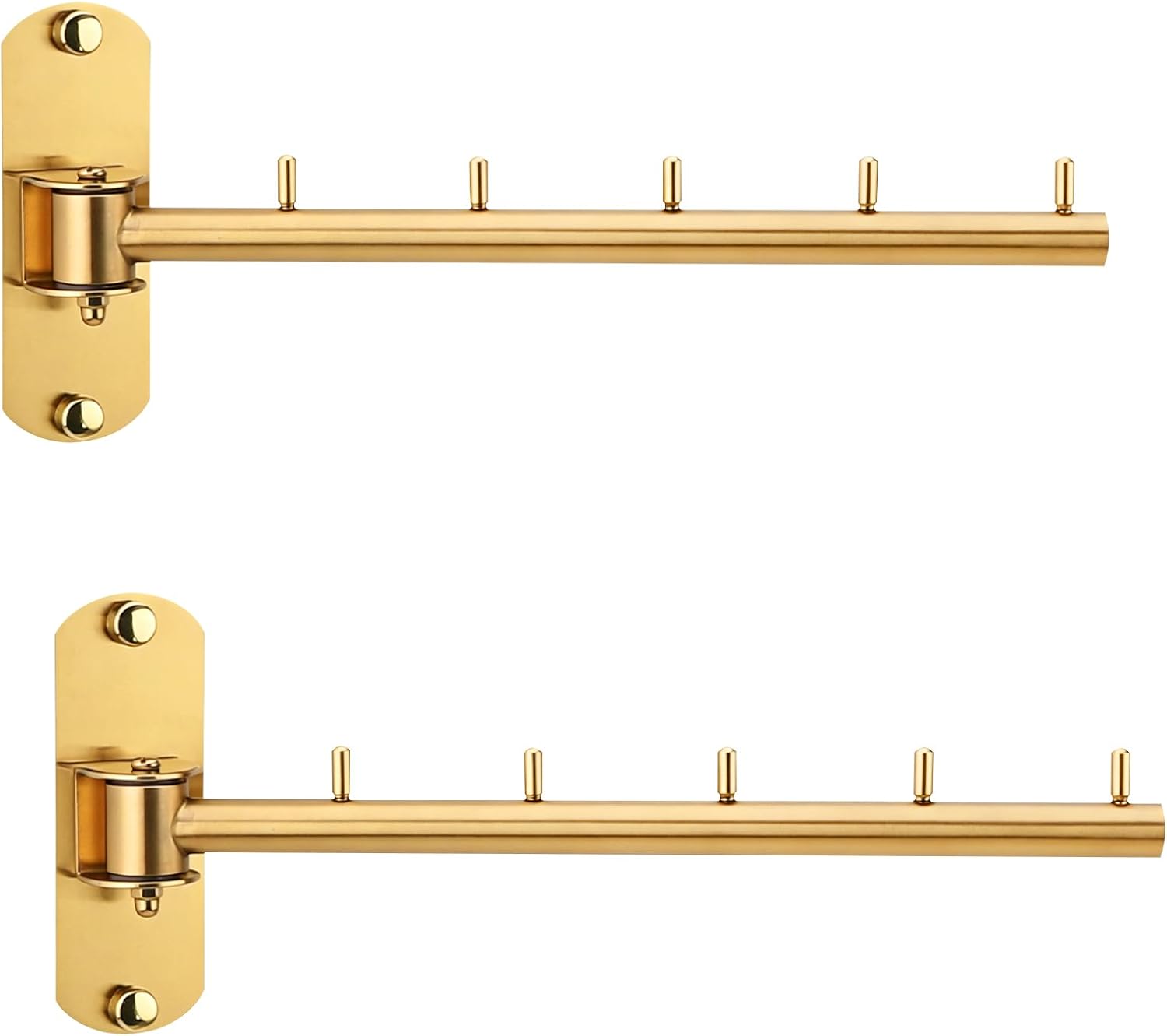 Pack of 2 Folding Wall Mounted Clothes Hanger Rack with Swing Arm Stainless Steel Heavy Duty Coat Hook for Bathroom, Bedroom, Laundry Room - Gold