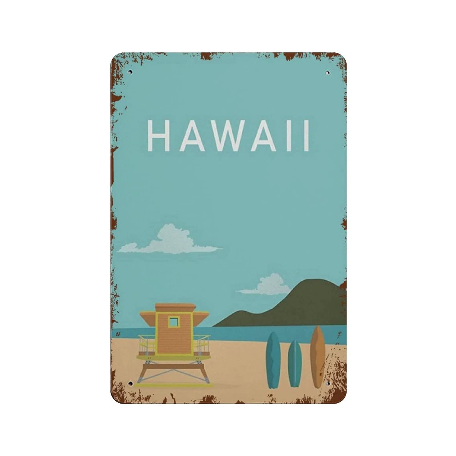 Hawaii Beach Metal Signs, Fun Poster For Bar Kitchen Cafe Farmhouse Wall Decor 12x8 Inch