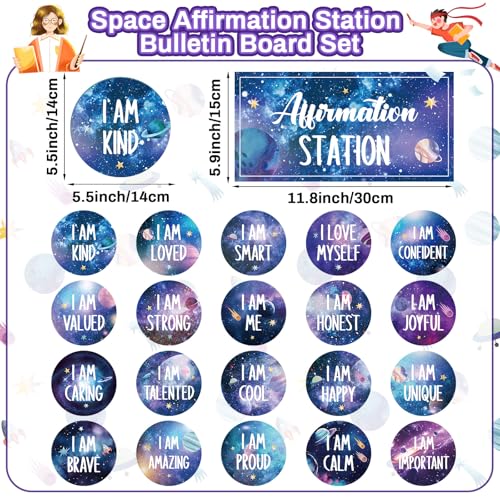 Image of Outer Space Affirmation Station Bulletin Board Set Positive Bulletin Board for Classroom Growth Mindset Decoration Inspirational Motivational Accent Cutouts for Home School Teacher Wall Mirror Supply