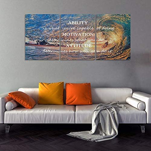 Inspirational Posters Motivational Wall Art Canvas Painting Sunrise Blue Sea Ocean Natural Landscape Wall Decor Sunset Ocean Beach Wall Art Poster Seascape Prints Artwork Wooden Framed - 36"Wx16"H #TOP3