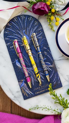 Stylos à bille Sara Miller London d'exception : lot de 3 en métal et résine finitions dorées