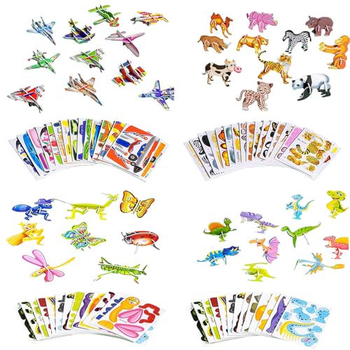 Lovyan 100PCS Educational 3D Cartoon Puzzle for Kids - Insects, Dinosaurs, Animals, Vehicles Themed 3D DIY Cardboards for Boys & Girls Gift Party...
