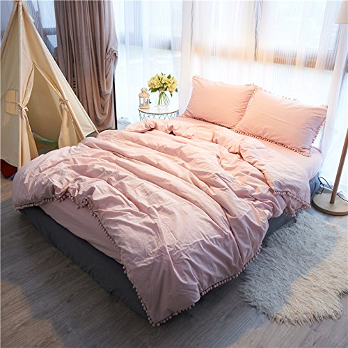 Meaning4 Pom poms Cotton Pillow Covers Pillow Covers Pillowcase Pillowslip Protector Queen/Standard Size 18.9x29.1 in Set of 2 Pink - Thumbnail 2